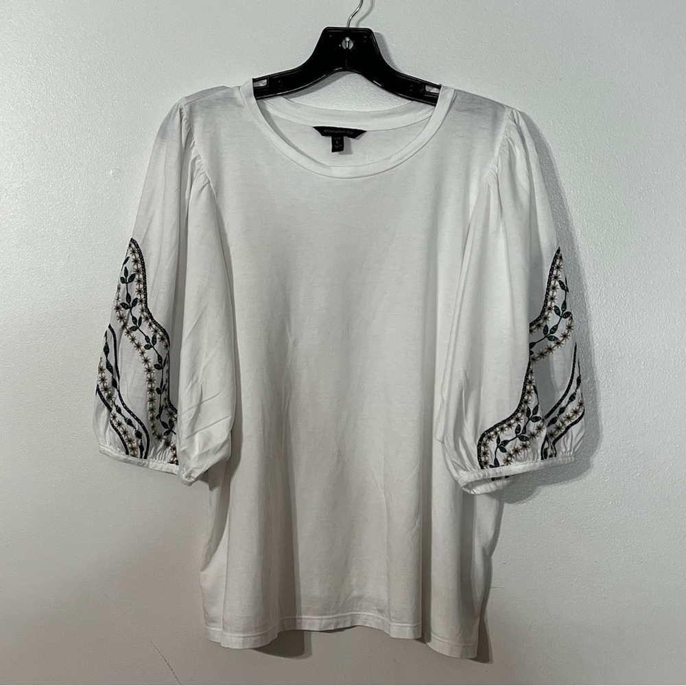Banana Republic White Embroidered Billowy Sleeves Boho Floral Blouse